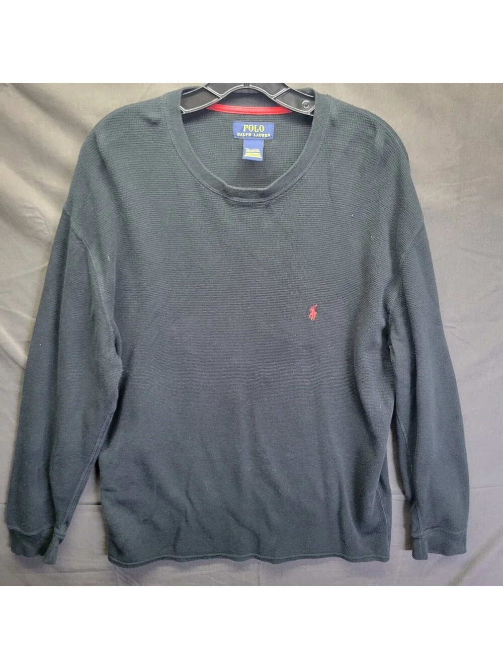 Polo Ralph Lauren Mens Waffle Knit Sleepshirt Black Crew Long Sleeve Cotton 2XL